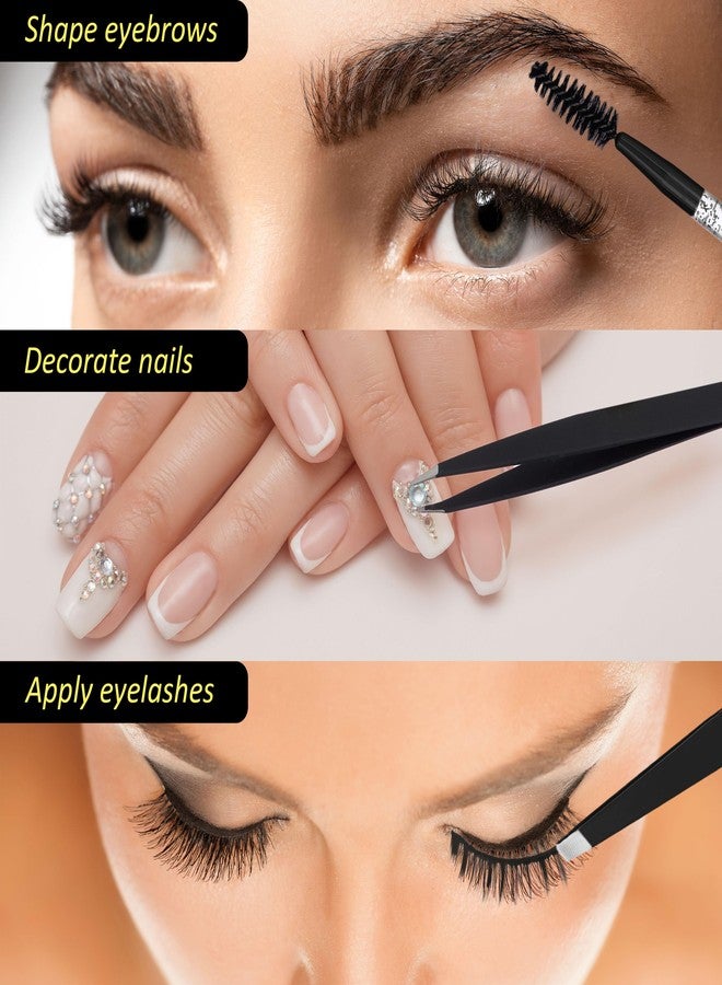 فور ايفر 21 مجموعة ملاقط سوداء من 3 قطع مع فرشاة لامعة - ملاقط لإزالة الشعر، مجموعة ملاقط بزاوية ومدببة، ملاقط دقيقة ومجموعة فرشاة للرموش - Image 4